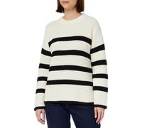 SELECTED FEMME Women's Slfbloomie LS Knit O-Neck B Noos Sweater, Snow White/Stripes: Black, XS