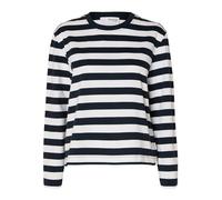 SELECTED FEMME Women's Slfessential LS Boxy Tee Noos Longsleeve T-Shirt, Dark Sapphire/Stripes: Bright White-Wide, XS