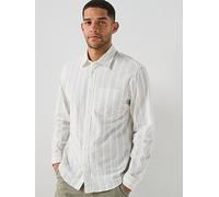 Selected Freddie Mix Seersucker Long Sleeve Shirt, Egret, Size L, Men Egret