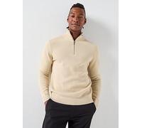 Selected Homme Dane Half Zip Knitted Jumper, Beige, Size M, Men Beige