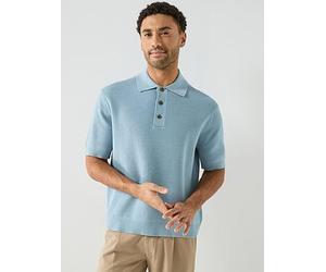 Selected Homme Dane Short Sleeve Relaxed Fit Polo Shirt, Dusty Blue, Size Xl, Men Dusty Blue