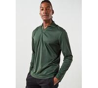 Selected Homme Fave Split Neck Long Sleeve Polo Shirt, Dark Green, Size L, Men Dark Green