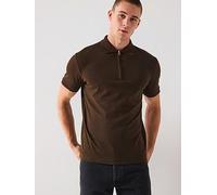 Selected Homme Fave Zip Polo Shirt - Brown, Brown, Size M, Men Brown