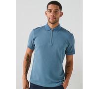 Selected Homme Fave Zip Short Sleeve Polo Shirt, Blue Mirage, Size M, Men Blue Mirage