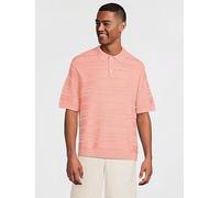 Selected Homme Foam Short Sleeve Relaxed Fit Structured Knitted Polo Shirt - Salmon, Rose Dawn, Size Xl, Men Rose Dawn