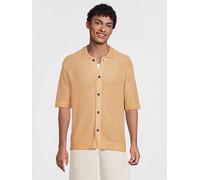 Selected Homme Ginger Short Sleeve Relaxed Fit Knitted Polo Cardigan, Chipmunk Oatmeal Twist, Size M, Men Chipmunk Oatmeal Twist