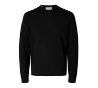 SELECTED HOMME Men's Slhtray Ls Knit Merino Crew Neck Noos Pullover Sweater, Black, M