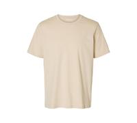 Selected Homme Aspen Slub Short Sleeve Crew Neck T-Shirt - Beige, Beige, Size M, Men Beige