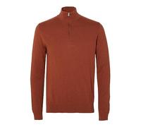 SELECTED HOMME Men's Slhberg Half Zip Cardigan Noos Sweater, Burnt Henna/Detail: Melange, M