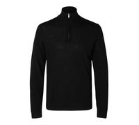 SELECTED HOMME Men's Slhtray Ls Knit Merino Half Zip Noos Pullover Sweater, Black, M