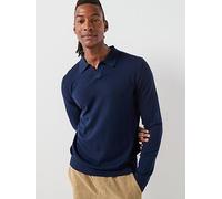 Selected Homme Tray Long Sleeve Merino Knitted Open Collar Polo Shirt, Navy, Size S, Men Navy