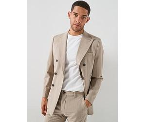 Selected Liam Pinstripe Double Breasted Suit Jacket, Sand, Size 54, Men And