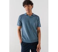 Selected Mattis Linen Blend Open Collar Polo Shirt, Blue Mirage, Size Xl, Men Blue Mirage
