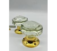 Selection of Door Knobs Set, Interior Doors, and Brass Large Elegant Design Cut Glass Mortice in Antique Brass Polished Lacquered, Chrome Finish, Comes with Hardware. (Octagonal Chrome)