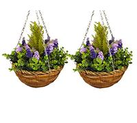 Selections Artificial Faux Flowers Lavender Hanging Baskets - Pack of 2