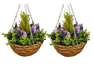 Selections Artificial Faux Flowers Lavender Hanging Baskets - Pack of 2