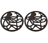 Selections Cast Iron Round Octopus Themed Table Trivet Hot Pot Pan Holder - Pack of 2