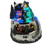 Christmas House & Tree Scene Ornament with Lights Moving Train & Sound
