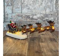 Christmas Scene Decoration Ornament with Santa Sleigh & Reindeer Warm White LED Lights