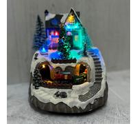 Christmas House & Tree Scene Ornament with Lights Moving Train & Sound