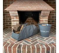 Selections Fireside Kindling Bucket In French Grey With Canvas Log Carrier Bag