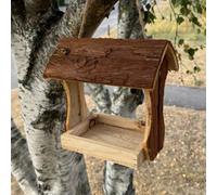 Selections Hanging Rustic Wooden Bird Table Feeder With Bark Roof