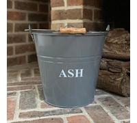 Selections Large Metal Fireside Fireplace Ash Bucket With Lid In French Grey