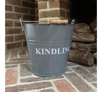 Selections Large Fireside Kindling Bucket in French Grey, 12 litre Capacity, 32cm high