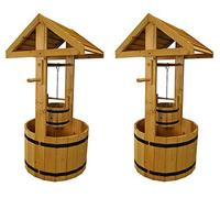 Selections Large Outdoor Wooden Wishing Well Garden Planters (Pack of 2)