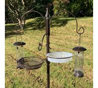 Metal Bird Feeding Station with 2 Feeders, Mealworm Tray and Water Dish