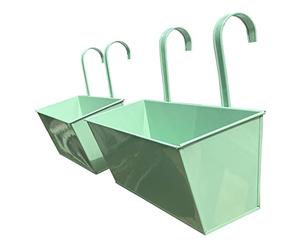 Selections Metal Railing Planters Sage Green Outdoor Balcony Hanging Pots - Pack of 2