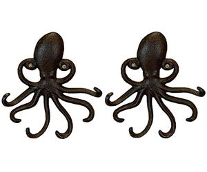 Selections Octopus Decorative Wall Hook Lead and Key Rack in Cast Iron - Pack of 2