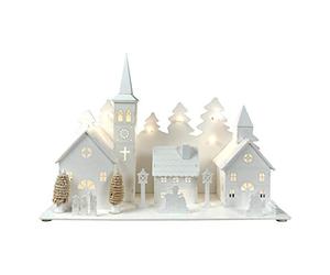 Selections Pre Lit White Wooden Traditional Christmas Village Scene Decoration
