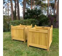 Selections Square Wooden Planters In Tan (Set Of 2)