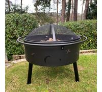 Star and Moon Fire Bowl with Grill, Safety Guard and Poker