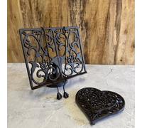 Selections Traditional Cast Iron Ornate Cookbook Stand & Heart Trivet Set