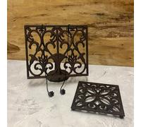 Selections Traditional Cast Iron Ornate Cookbook Stand & Square Trivet Set