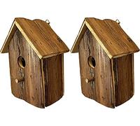 Selections Wooden Birdhouse Nest Box with Bark Exterior to Blend in with Vegetation for Protection - Pack of 2