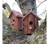 Selections Wooden Birdhouse Nest Box with Bark Exterior to Blend in with Vegetation for Protection - Pack of 2