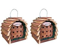 Selections Wooden Hanging Ladybird House Insect and Bee Hotel with Bark Roof (Pack of 2)