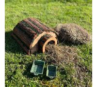 Wooden Hedgehog House With Ceramic Food & Water Dish Set & Straw