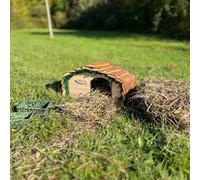 Wooden Hedgehog House With Ceramic Food & Water Dish Set & Nesting Straw