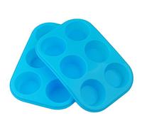 Selecto Bake 2 X Silicone Bun/Muffin Tray Non Stick Baking Cupcake Mould 6 Cup Pan Food Grade (Blue)