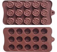 Selecto Bake 2PCS Silicone Rose Mould, Flower Chocolate Molds - 15 Cavity Silicone Sweet Moulds for Valentines, Gummy, Ice, Jelly, Wax Melt, Resin Casting, Candles, Soap
