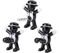 Selecto Bake 3 in 1 Black Men Beverage Bottle Stopper Wine Bottle Opener Beer Corkscrew Novelty Set - 3 Pack