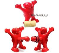 Selecto Bake 3 in 1 Red Men Beverage Bottle Stopper Wine Bottle Opener Beer Corkscrew Novelty Set - 3 Pack