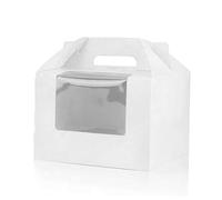 Selecto Bake 3-pack cupcake box with window, insert and handle, holds 4 standard cupcakes, kraft paper container, carrier, tote bag, bakery pastry boxes for cupcakes, muffins (White)