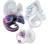 Selecto Bake 3pcs Dragon Epoxy Resin Silicone Molds Set for Fondant Dragons Cake Decoration Concrete Cement Polymer Clay Large Length 2.6-4.1inch