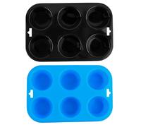 Selecto Bake 6 Cup Silicone Bun & Muffin Moulds - Non-Stick Cupcake & Yorkshire Pudding Tray - Pack of 2 (Black, Blue)