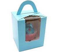 Selecto Bake 6 Pcs Paper Cupcakes Boxes, Portable Single Individual Cupcake Gift Boxes with Window Inserts Handle for Wedding Candy Boxes (Blue)